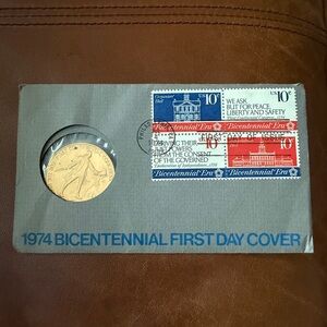 1974 Bicentennial First Day Cover with Coin and Stamps -
